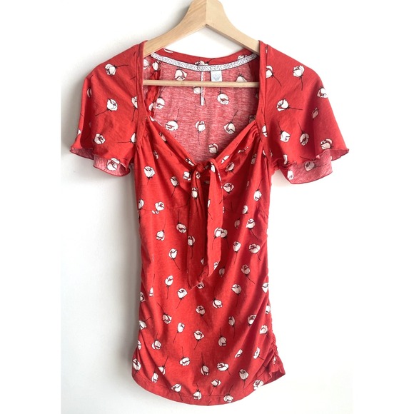 Anthropologie Ric Rac Top Womens Size Small Red Roses - Picture 1 of 3